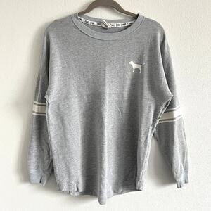 Victoria's Secret Pink Gray & White Long-Sleeve Crewneck Sweatshirt XS Sporty